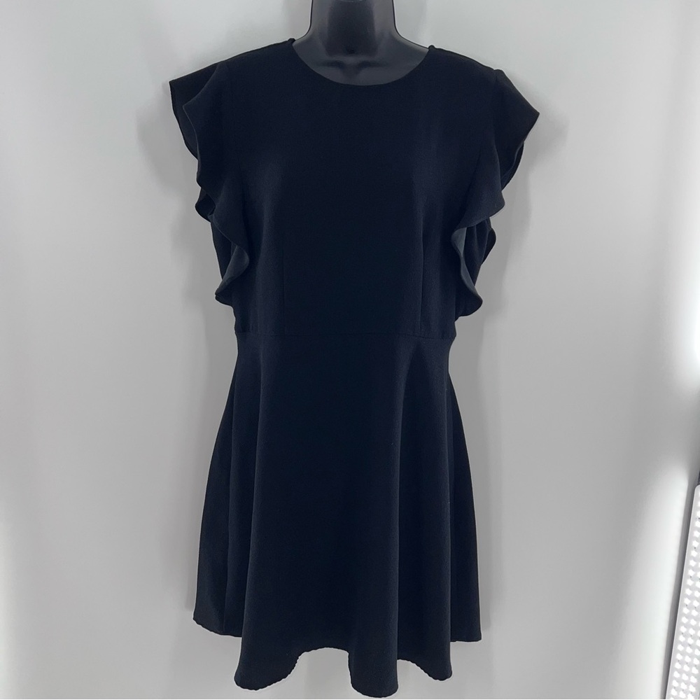 Who What Wear Black Mini Dress with Ruffle Sleeves